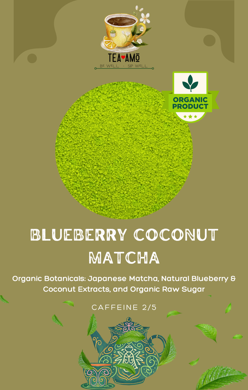 Tea Amo Wellness: Blueberry Coconut Matcha (Organic)